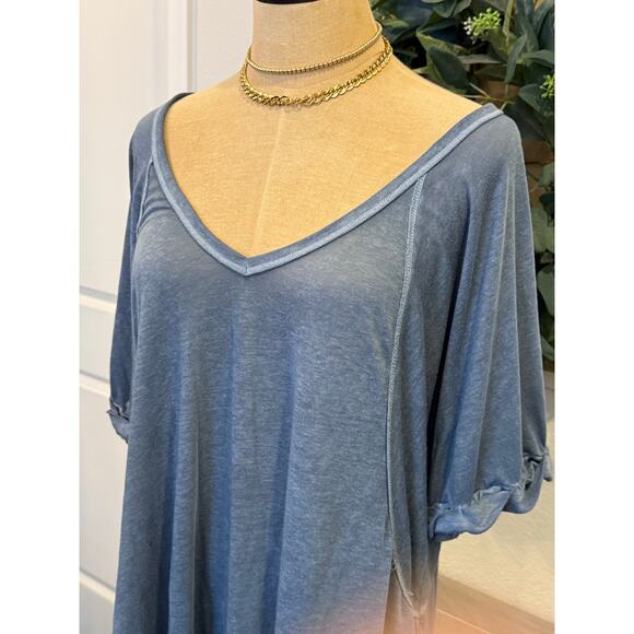 FREE PEOPLE We The Free Blue Oversized Loose Fit Tee T-Shirt size L - Picture 2 of 8